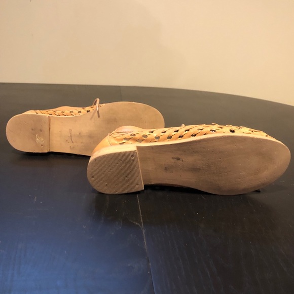 BROWN LEATHER WOVEN FLATS LACE OXFORDS BOHO - Picture 5 of 5